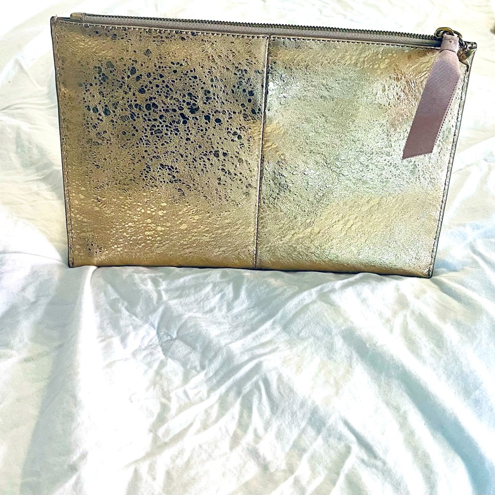 J Crew Pouch in Metallic Italian Leather